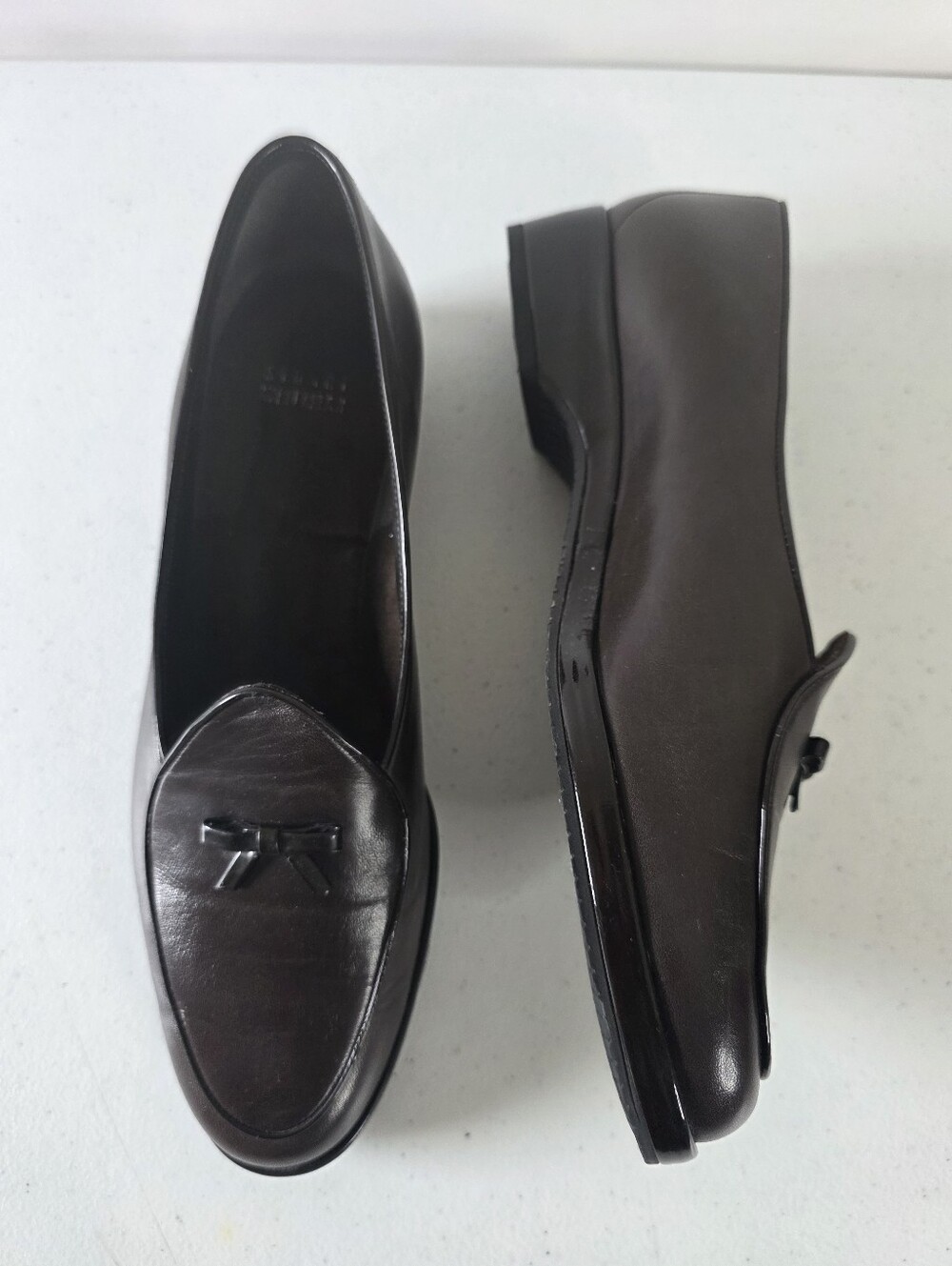 Stuart Weitzman Leather Loafers Size 10 Chocolate Brown Shoes with Bow Detail